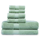 Divine Overseas Luxury Cotton Yarn Soft Extra Absorbent & Durable 2 Bath, 2 Hand & 2 Face Towel Set Gsm 1800 (Sage Green) - Pack Of 6