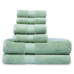 Divine Overseas Luxury Cotton Yarn Soft Extra Absorbent & Durable 2 Bath, 2 Hand & 2 Face Towel Set Gsm 1800 (Sage Green) - Pack Of 6