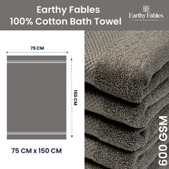 Earthy Fables Premium Bath Towel 600 Gsm | 100% Combed Cotton Ultra Soft, Quick Dry & Highly Absorbent For Home, Travel & Acne-Prone Skin (Grey)