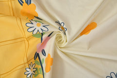 Printed Single Size Bedsheet With 1 Pillow Cover (36 X 78 Inches, Cream & Yellow) | All Around Elastic Fitted Bedsheet | Soft Touch, Wrinkle Resistant, Skin Friendly