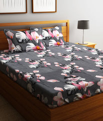 Microfiber Double Bedsheet With 2 Pillow Covers - 85 X 86 Inches, Grey & Pink | Normal Hand Wash Or Machine Wash | 144 Thread Count