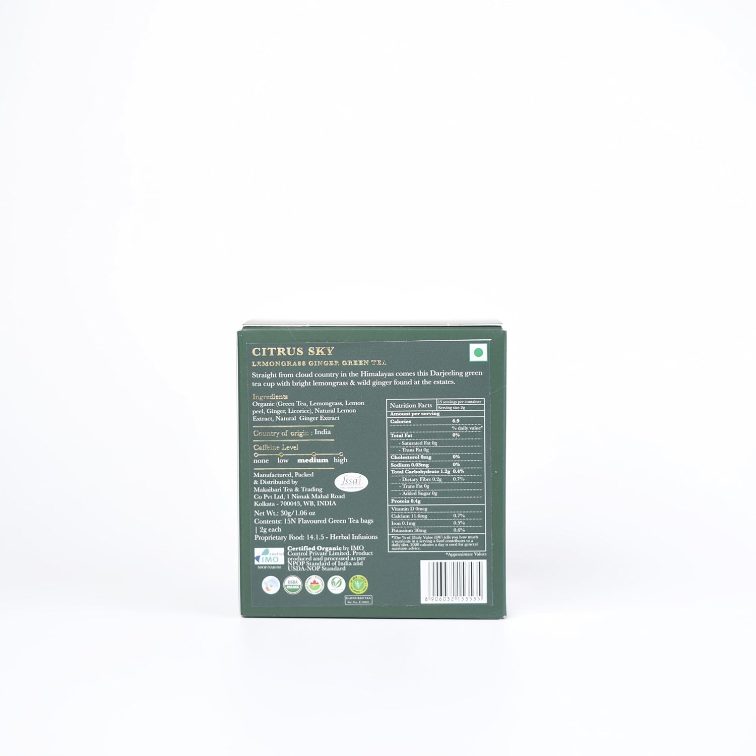 Luxmi Estates Citrus Sky Lemongrass Ginger Green Tea - 30gm, 1.05 Ounce, 15 Tea Bags | USDA Certified Organic Darjeeling Green Tea - Natural Lemon Balm Tea - Calming, Supports Digestion Luxmi Estates Citrus Sky Lemongrass Ginger Green Tea - 30gm, 1.05 Ounce, 15 Tea Bags | USDA Certified Organic Darjeeling Green Tea - Natural Lemon Balm Tea - Calming, Supports Digestion