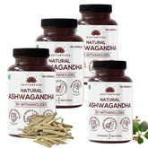 Saptamveda Natural Ashwagandha, Helps Manage Stress, Anxiety & Depression, Helps Improve Concentration | 60 Capsules 100gm 0.2lbs Each Pack Of 4