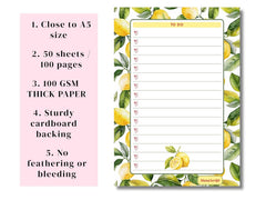A5 Notes/To Do List Notepad, Beautiful Checklist Pad, Tear-Off Sheets (Lemon, Green) Pack Of 1