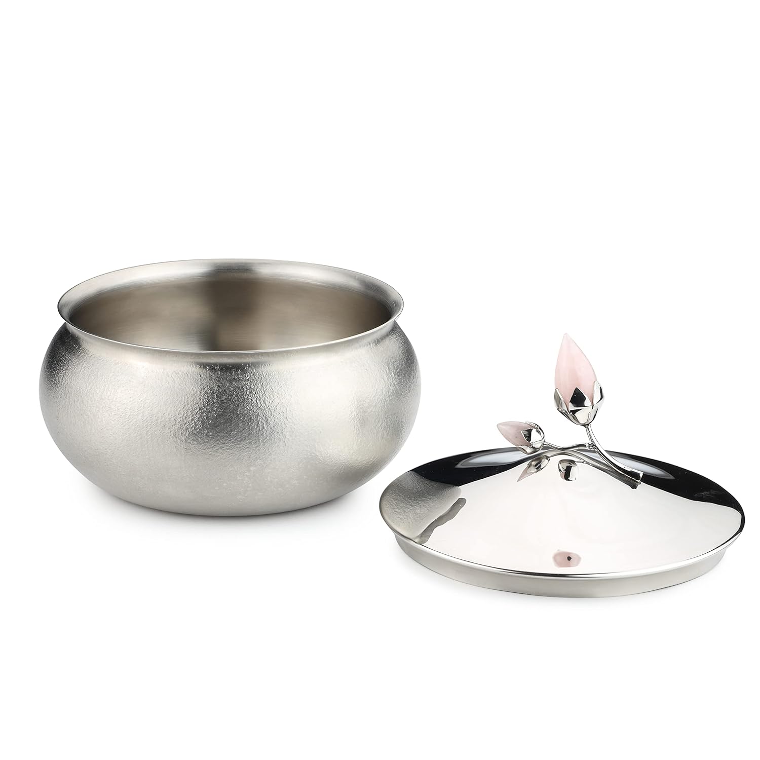 Textured Chrome Stainless Steel Serving Bowl With Lid - Rose Quartz Series | Double-Walled Stainless Steel Pot With Rose Quartz Lid - Medium Dining Table Bowl | Curry, Rice, Sabzi Serving Bowl Textured Chrome Stainless Steel Serving Bowl With Lid - Rose Quartz Series | Double-Walled Stainless Steel Pot With Rose Quartz Lid - Medium Dining Table Bowl | Curry, Rice, Sabzi Serving Bowl