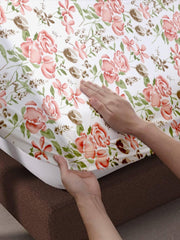 King Size For Double Bedsheet Elastic Fitted With 2 Pillow Cover - 72 X 75 Inches, White & Peach | Lightweight & Breathable, For Bedroom & Gifting Bedsheet