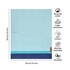 Suntails Cosmic Turkish Cotton Hand Towel 175 Gsm | Quick-Dry, Lightweight Towel With Striped Design & Fringe (Deflt Blue)- Pack Of 6