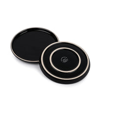 Ceramic Quarter Plates Set Of 6, Black With White Rim | Ceramic Snack Plates - Snacks Plates Set | Dessert Plates, Snack Plate - Small Plates With Glossy Finish | Microwave Safe & Chip Resistant