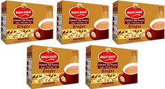 Wagh Bakri Instant Ginger Tea Premix - Pack Of 5 X 140gm, 4.9 Ounce Each, 10 Single Serve Sachets | 3 In 1 Sugar + Milk Solids + Tea, Just Add Hot Water - Tastes Like Homemade Tea | Caffeine Free