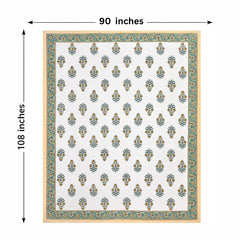 Hand Printed Cotton Bedsheet For King Size With 2 Pillow Covers | 93 X 108 Inches, White & Yellow | Ultra-Soft & Skin-Safe | Breathable Summer Comfort