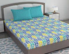 Soft Cotton Double Bedsheet For King Size With 2 Pillow Covers | 87 X 106 Inches, Blue & Yellow - Soft & Breathable Fabric | Comfortable For Daily Use