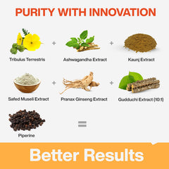 Myfitfuel Tribulus Terrestris +6 Herbs 2000mg Gokshura 50% Saponins, Ginseng, Kaunj, Safed Musli, Ashwagandha, Guduchi & Piperine 95% For Performance, Muscle & Energy | 60 Tablets 100gm 0.2lbs