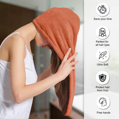 Sassoon Venir Microfiber Hair Wrap Towel 450 Gsm | For Women With Smooth Texture Super Absorbent Quick Dry Hair Turban (Rust)
