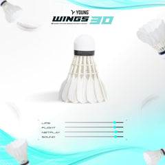 Young Wings 30 Goose Feather Badminton Shuttlecock (A+ Grade) Tournament Grade Professional Feather Shuttlecock | Hi-Dura Natural Cork | Suitable for Professionals , Speed 76 | Pack Of 1