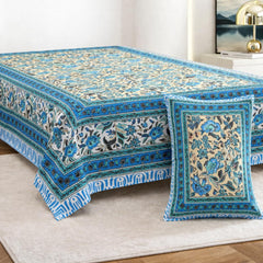 Soft Cotton Single Size Bedsheet With 1 Pillow Cover - 60 X 90 Inches, Cream & Blue | Durable For Everyday Use - All Season Comfort