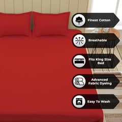 Plain Bedsheet For King Size With Two Matching Pillow Covers - 108 X 108 Inches, Ruby Red | Double Bed Breathable & Wrinkle Free | Ultra Soft 240 TC Super Soft
