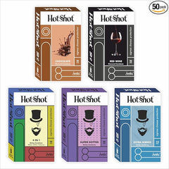 Hotshot Honeymoon 4in1 Extra Time, Ribbed, Dotted, Red Wine, Chocolate Flavor Condoms, 50 Count