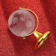Crystal Rotating Globe With Golden Stand, Educational World Globe For Good Luck, Success & Prosperity (12 Cm 4.5 Inch) Pack Of 1