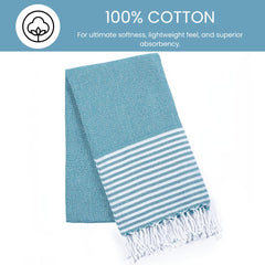 Destin Home Turkish Peshtemal Beach Towels 2 Kg | Cotton Soft, Lightweight, Quick-Drying & Absorbent For Beach Pool Spa Picnic Travel (Aqua)- Set Of 6