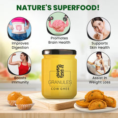 Organic Cow Ghee By Granules | Healthy & Flavorful Nutrients Pure Cow Desi Ghee Good For Promotes Brain Health | 1.5 Litre (500ml * 3) 50.7 Ounce | Jar Pack