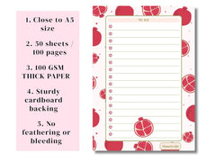 A5 Notes/To Do List Notepad, Beautiful Checklist Pad, Tear-Off Sheets (Pomegranate) Pack Of 1