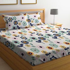 Elastic Fitted Printed King Size Double Bed Bedsheet With 2 Pillow Covers | 72 X 78 X 10 Inches, Multicolor | Super Soft Premium Brushed Glace Cotton Material