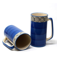 Hand Painted Blue Swirl Jumbo Ceramic Coffee Mug Set Of 2 - 500ml Each | Milk Mugs & Ceramic Beer Mugs Set Of 2 Large Mugs - Microwave Safe & Dishwasher Safe