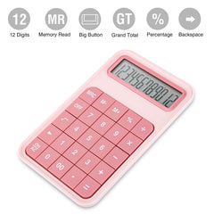 EooCoo Desktop Calculator, 12 Digit Display Large Display Battery LCD Display Office Calculator - Pink
