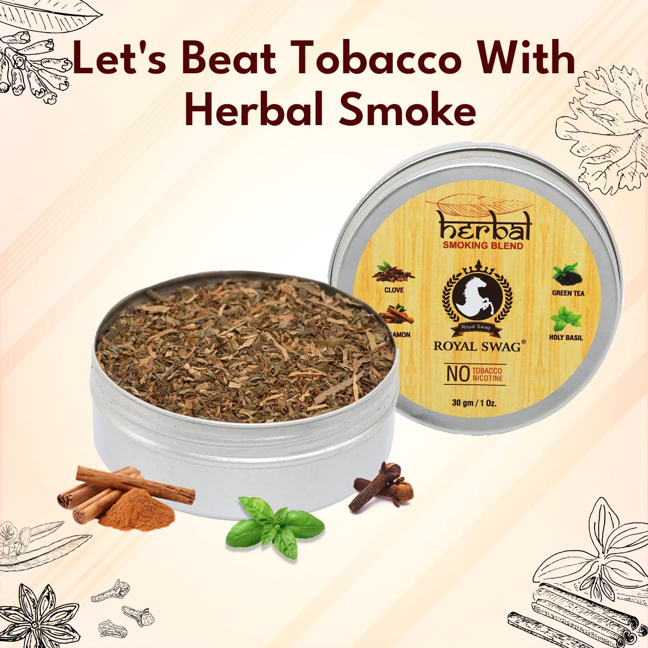 Royal Swag Tobacco & Nicotine Free Smoking Mixture With 100% Natural Herbal Smoking Blend (Makes 40 Rolls) Tobacco Alternatives, Herbal Smoking Mix 1 Pack 30gm Royal Swag Tobacco & Nicotine Free Smoking Mixture With 100% Natural Herbal Smoking Blend (Makes 40 Rolls) Tobacco Alternatives, Herbal Smoking Mix 1 Pack 30gm