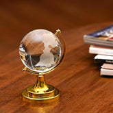 Feng Shui Crystal Globe With Golden Stand, Diwali Gift For Positive Energy & Focus | Vastu Globe Showpiece For Home, Office Desk, Study Table & Work Decor, Spiritual Decoration, Pack Of 1