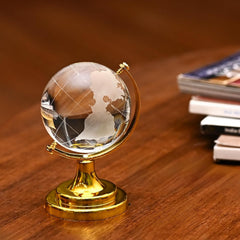 Feng Shui Crystal Globe With Golden Stand, Diwali Gift For Positive Energy & Focus | Vastu Globe Showpiece For Home, Office Desk, Study Table & Work Decor, Spiritual Decoration, Pack Of 1