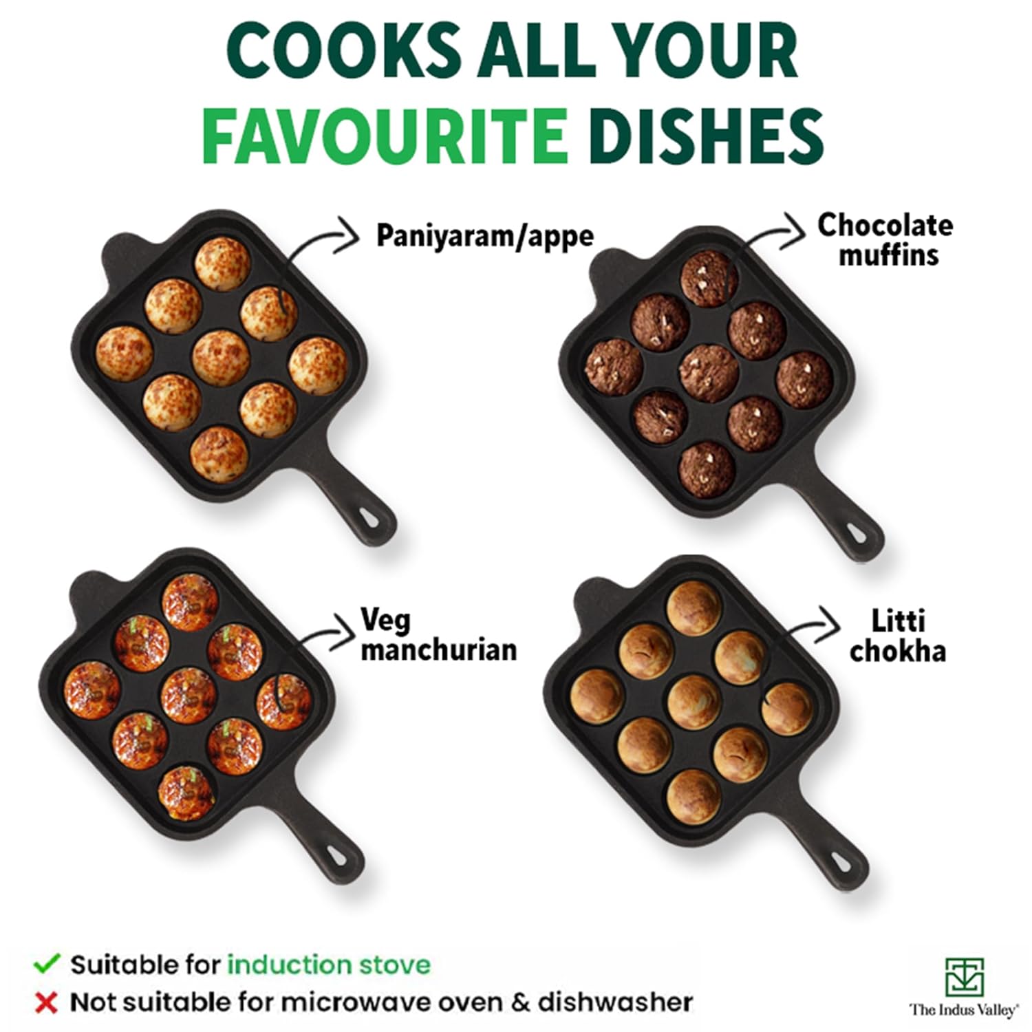 Pre-Seasoned Black Square Cast Iron Paniyaram Pan With Long Handle - 9 Pits, 18cm, 7 Inch, 2.4 Kg | Induction Friendly, Pre-Seasoned Paddu Pan, 100% Pure & Toxin-Free, No Chemical Coating Pre-Seasoned Black Square Cast Iron Paniyaram Pan With Long Handle - 9 Pits, 18cm, 7 Inch, 2.4 Kg | Induction Friendly, Pre-Seasoned Paddu Pan, 100% Pure & Toxin-Free, No Chemical Coating