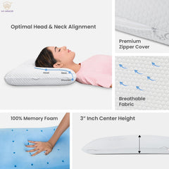 Cooling Gel Memory Foam Pillow, For Neck Pain Relief, Thin Size - 3 Inch | White Pillow With Removable Washable Cover | Orthopedic Pillow Head & Neck, Back Support - Pack Of 1