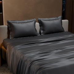 Satin Bedsheet For Double Bed With 2 Pillow Covers - 90 X 100 Inches, Dark Grey | Premium Bedding Set & Wedding Gift For Couples