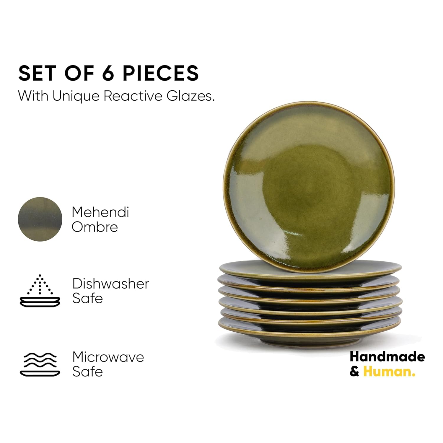 Ceramic Quarter Plates Set Of 6, Mehndi Ombre Luxury Series | Stoneware Snacks Plates Set Of 6 | Dessert Plates - Snack Plates | Small Plates With Glossy Finish - Microwave Safe & Dishwasher Safe Ceramic Quarter Plates Set Of 6, Mehndi Ombre Luxury Series | Stoneware Snacks Plates Set Of 6 | Dessert Plates - Snack Plates | Small Plates With Glossy Finish - Microwave Safe & Dishwasher Safe