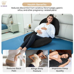 Full Body C Shape Pregnancy Pillow For Women, Maternity Pillow, Grey & Navy Blue | Pillow Gift For Pregnancy Sleeping, Premium Velvet Cover With Zip | Adjustable, Relieves Pain, Multipurpose