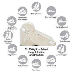 Adjustable Wedge Pillow, Memory Foam Pillow For Head, Back Support, Cream - 22 X 22 X 12 Inch | Wedge Cushion, Acid Reflux, Snoring, Gerd, Leg Elevation, Pregnancy | Comfortable Pillow