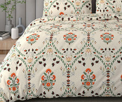 Printed Double Bedsheet For Queen Size With 2 Large Size Pillow Covers - 90 X 100 Inches, Beige | Light Weight, Suitable For All Seasons & Easy To Wash