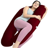 U Shaped Pregnancy Pillow For Pregnant Women & Nursing Mom, Maroon Color | Full Body Support, Single Pillow For Multipurpose Use During Maternity, Comfy | Premium Velvet Outer Cover With Zip