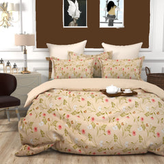 Super King Size Bedsheet Floral Print With 2 Pillow Covers - Bedsheet Size 108 X 108 Inch, Beige | 144 Thread Count Luxurious Comfort Bedsheet