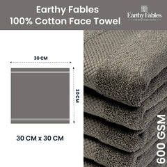 Earthy Fables Premium Face Towels 600 Gsm | Ultra Soft, Quick Dry & Highly Absorbent, For Gym, Travel & Acne-Prone Skin | Set Of 3 (Grey)