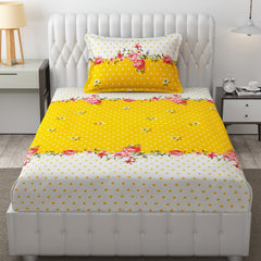 Microfiber Single Bedsheet Set With 1 Pillow Covers (60 X 90 Inches) Yellow & White | Durable & Long-Lasting | 144 Thread Count | Wrinkle Free