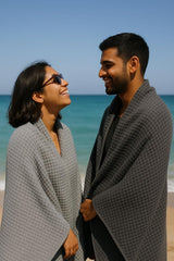 Drape&Luxe Gen-Z Towel Premium Waffle Cotton Bath Towel 1200 Gsm | Super Soft & High Absorbency Towel, Quick Drying Large Size Towels (Black & Grey) - Pack Of 2