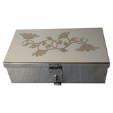Steel Storage Boxes, Cash, Pooja Peti, Organizer, Safe Locker Box 8 Inch Storage Box W - 8", H-2.50", L-5" Cash Box With Laser Print Design, Material - Stainless Steel