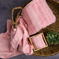 Mush Bamboo Luxurious Bath + Hand & Face Towel 900 Gsm | Ultra Soft, Absorbent & Antimicrobial Towel (Pink) -3 Piece