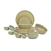 Ceramic Dinner Set Of 21 Pcs, Pistachio Green | Crockery Set, Dining Sets Crockery Items - 6 Dinner Plates+ 6 Quarter Plates+ 6 Veg Bowls, 180ml Each+ 2 Medium Bowls, 1000ml Each+ 1 Large Bowl, 1500ml