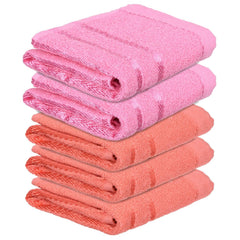 Kuber Industries Face Towel 1000 Gsm | Towels For Daily Use Workout Hand Towel | Lining Design | Pack Of 5 (Orange & Pink)