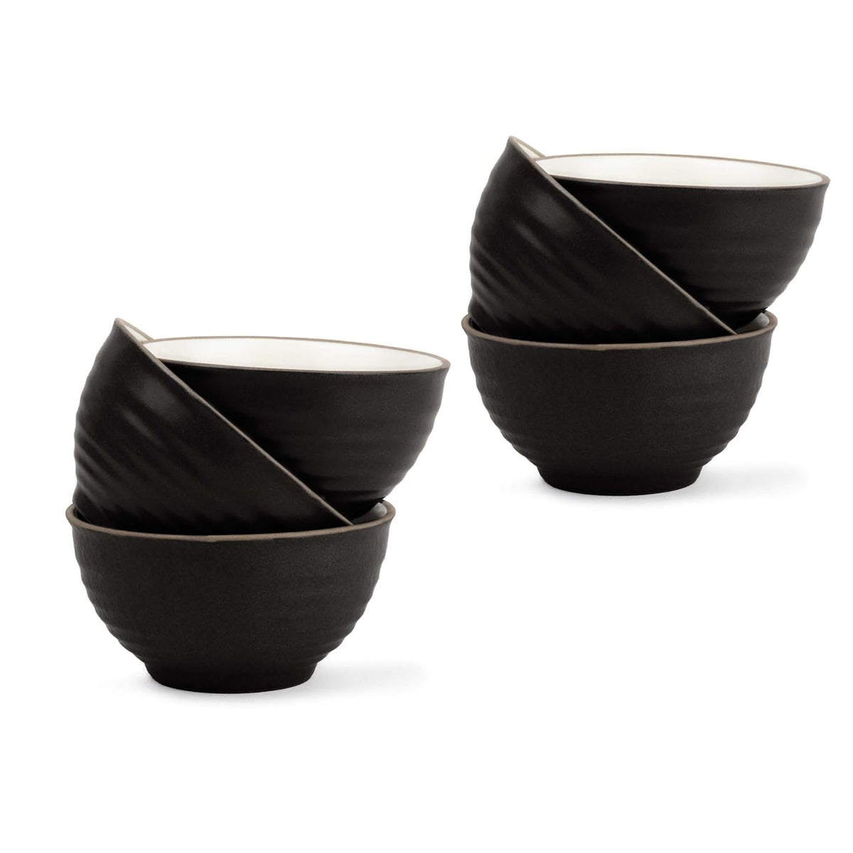 Ceramic Japandi Veg Bowls Set Of 6 For Dinner - 220ml Each, Black | Katori Set Of 6 | Premium Stoneware - Ceramic Bowls Set Of 6 | Dessert Bowl Set With Glossy Finish - Ice Cream Bowls