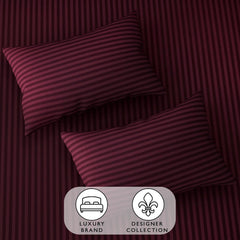 Stripes King Size Cotton Bedsheet With 2 Pillow Covers - 86 X 94 Inches, Maroon | Perfect For Home Decor, Guest House | Ideal For All Seasons