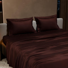 Satin Bedsheet King Size Bed With 2 Pillow Covers | 90 X 108 Inches, Hot Chocolate | Premium Bedding Set, Gifts For Couples, Wedding, Anniversary